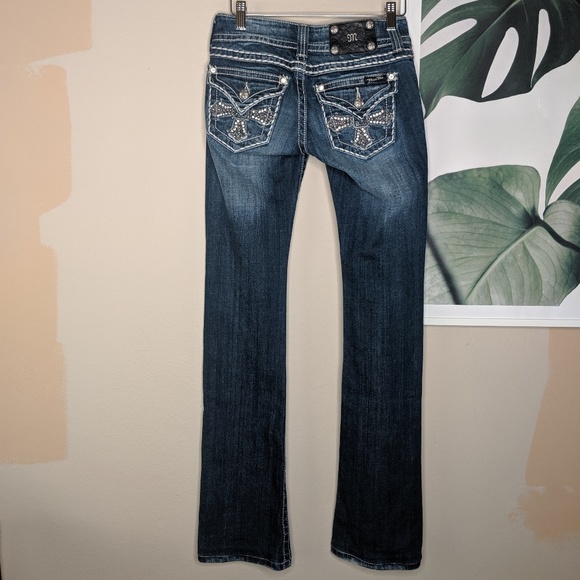 Miss Me Denim - Miss Me Boot Bling Butt Back Pocket Button Flap